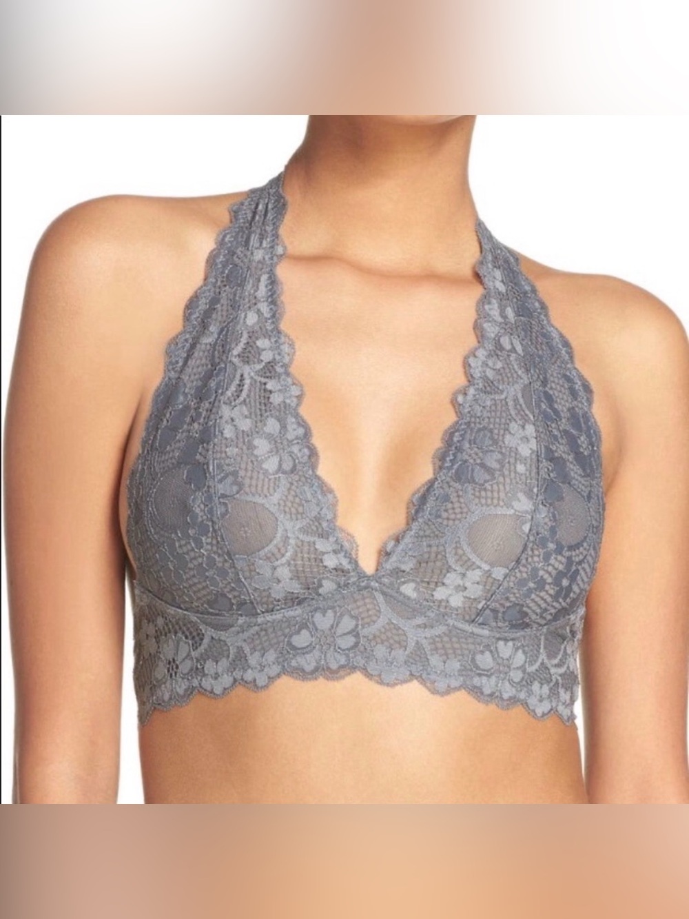 Intimately Free People Galloon Lace Halter Bralette in Grey, size L
